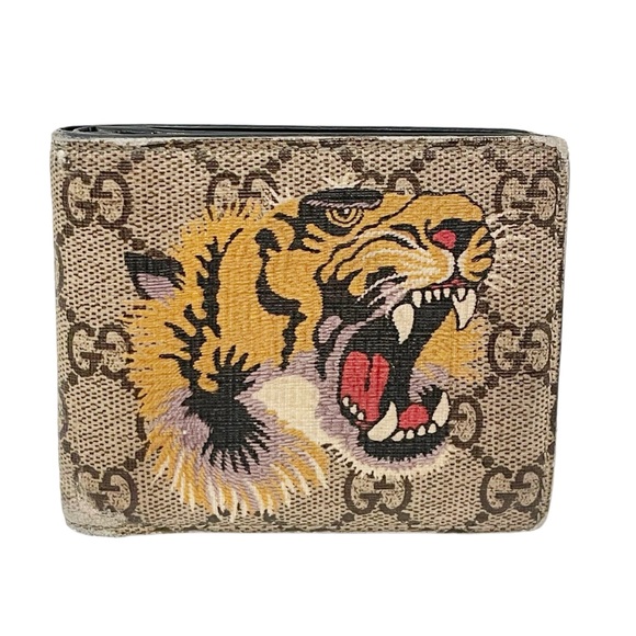Gucci‎ Wallet Beige GG Supreme Signature Canvas Tiger Print